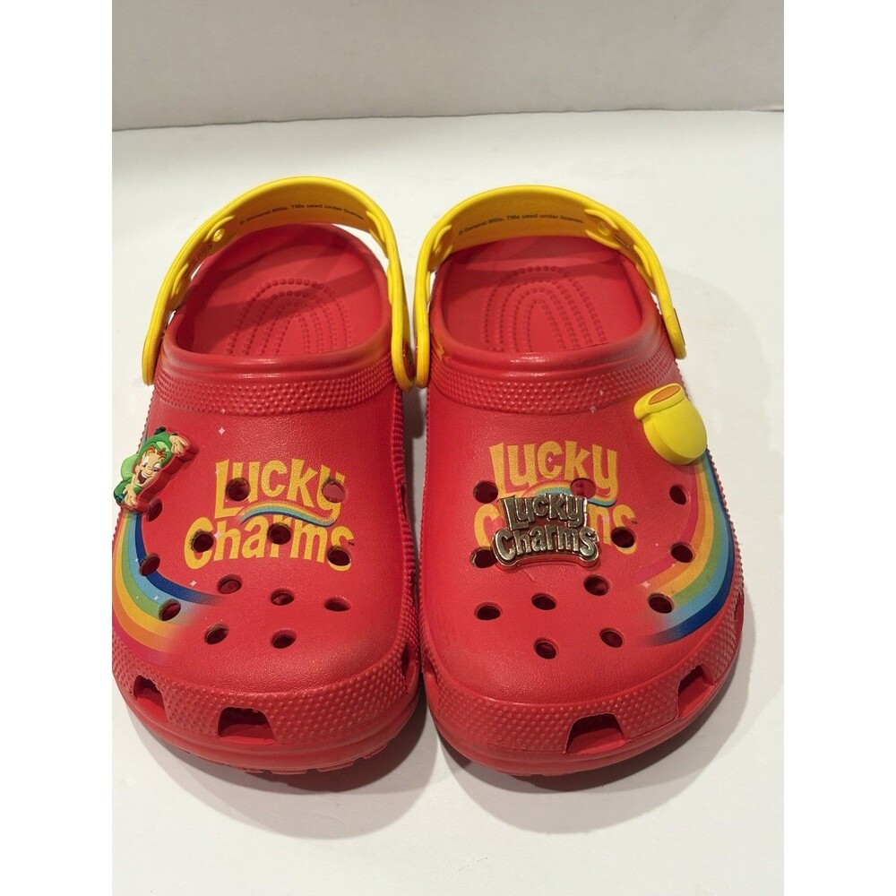 Crocs Lucky Charms Unisex Clog Red/Yellow Rainbow Logo Round Toe W9 M7